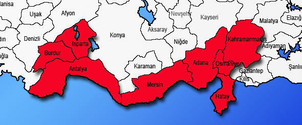 Akdeniz Bölgesi haritası