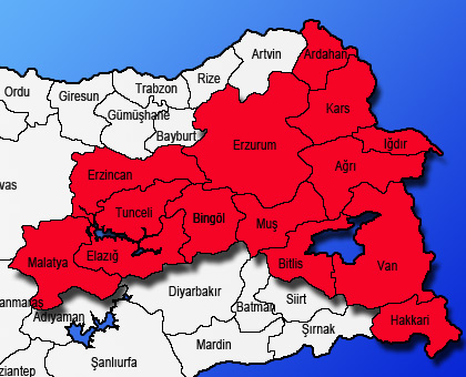 Doğu Anadolu Bölgesi haritası