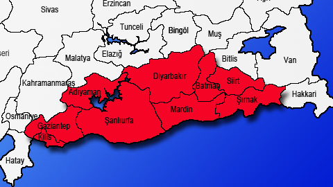 Güneydoğu Anadolu Bölgesi haritası